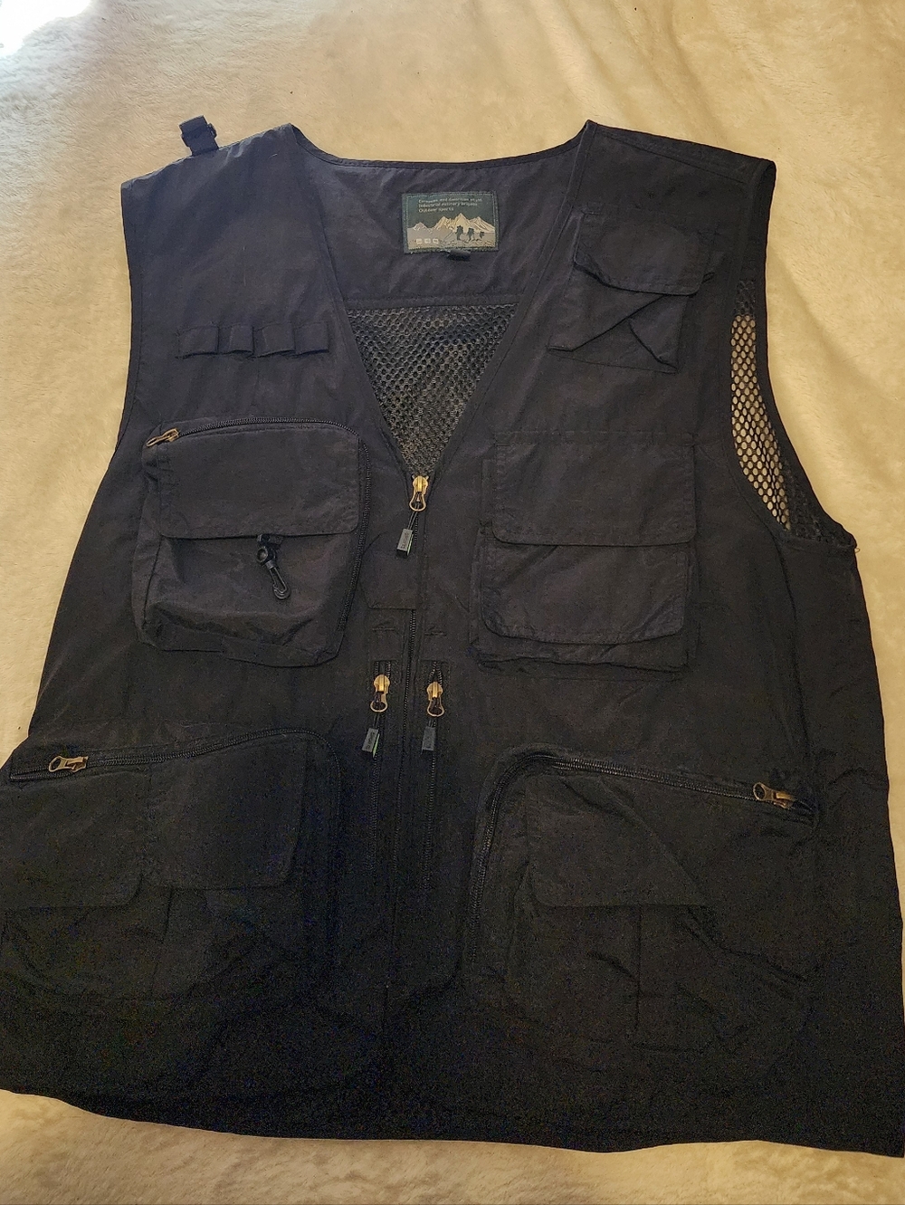 Black Multi-Pocket Utility Fishing Vest Mens Medium